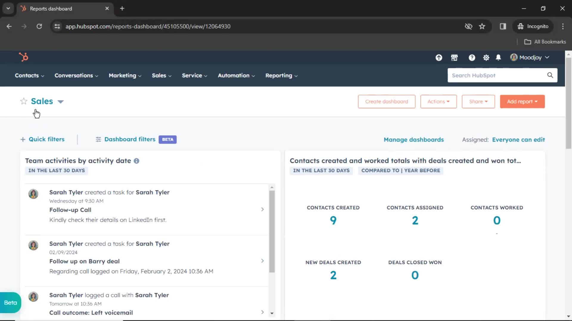 HubSpot CRM review screenshot