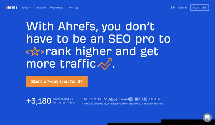eCommerce Site Design: Ahrefs Home Page